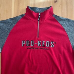 Pro-Keds Vintage Half Zip Sweatshirt Red Gray Colorblock 4L Oversized Streetwear
